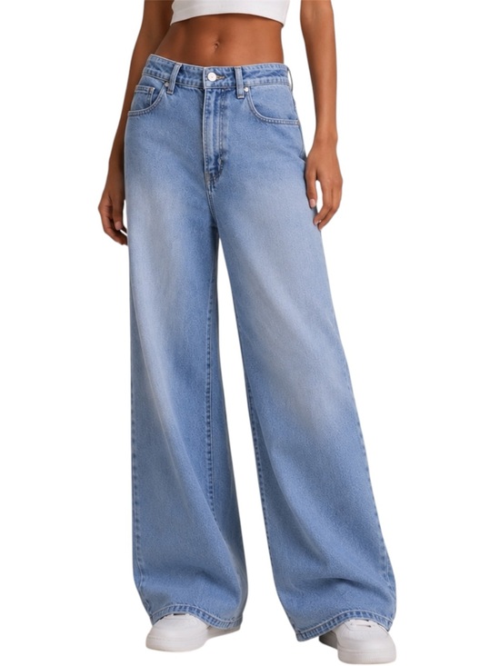 Oat New York Denim - OAT New York Comfort Weave Denim Wide Leg Jeans Light Wash Size 10/30